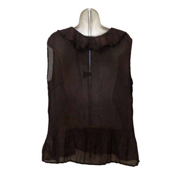 Christopher & Banks Ruffled Top L Dark Brown Sheer Pleated Sleeveless - Picture 9 of 10